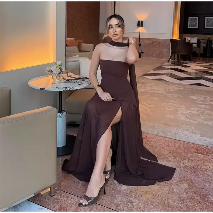 Élégant robe longue sans bretelles femmes Sexy Patchwork maille sans manches Sacrf robes femme 2025 printemps