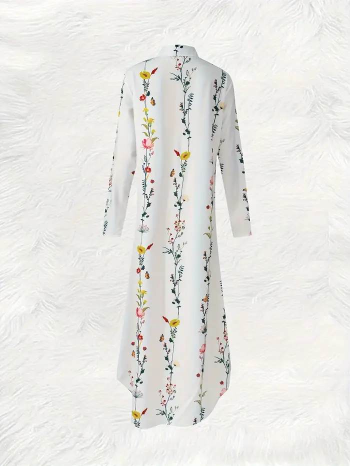 Robe décontractée à manches longues à imprimé floral pour femme