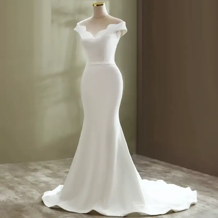 Robes de mariée sirène blanches personnalisées, à traîne courte, sans manches, formelles, Vestido De