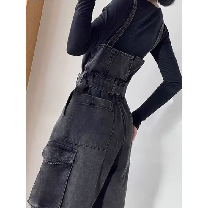Combinaison décontractée vintage Y2K pour femme, en jean non extensible, taille haute, jambe large, 