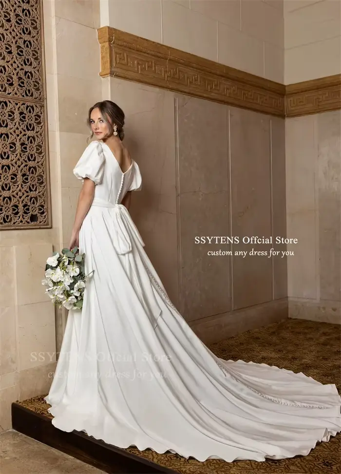 SSYTENS Robes de mariée civiles élégantes à manches courtes pour femmes