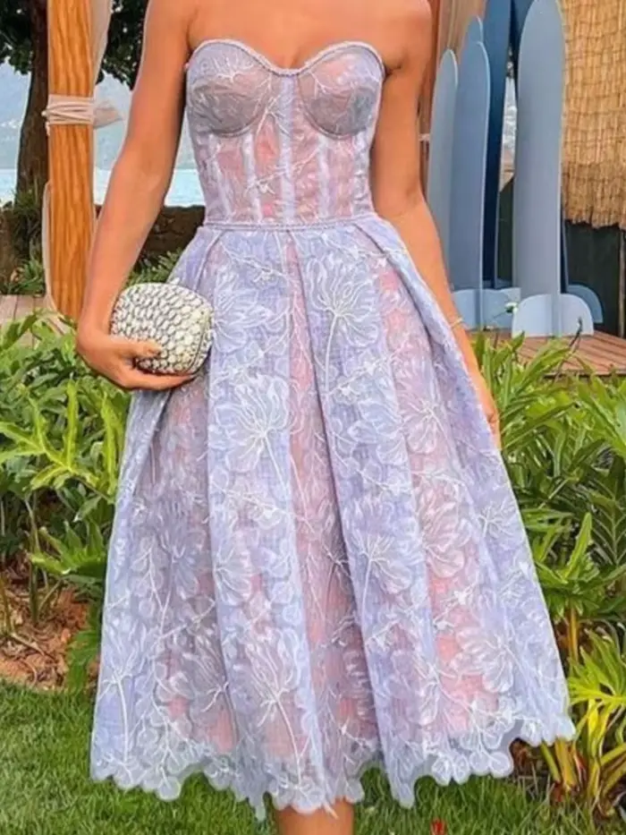 Robe de soirée femme mode sexy dentelle broderie bustier tubulaire robes tempérament socialite banquet bal robes 2025