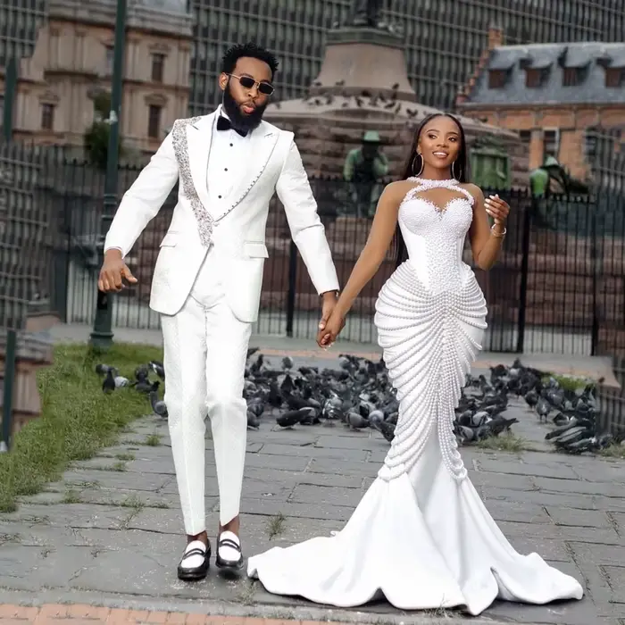 Robes de mariée sirène Aso Ebi en perles pour femmes