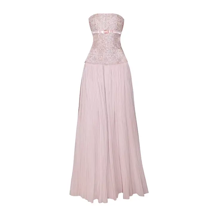 REDDACHiC point Tweed robe de soirée femmes nœud contraste Bandeau Maxi longue robe princesse invité