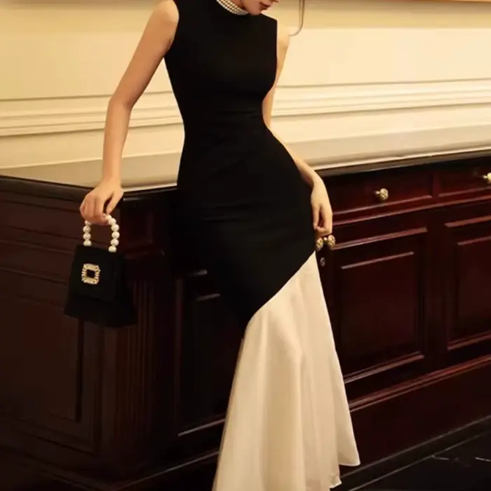Nouvelle robe noire de style français pour femmes