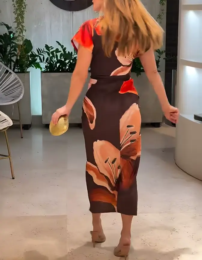 Robes pour femmes 2025 printemps été mode Placement florale imprimé col en v profond fente avant robe froncée coupe ajustée robe de vacances