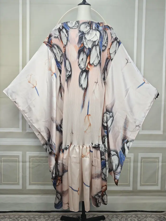 Koweït ample imprimé longues Robes femmes col rond manches longues plissé robe de vacances femme africaine 2025 été dame mode Robes