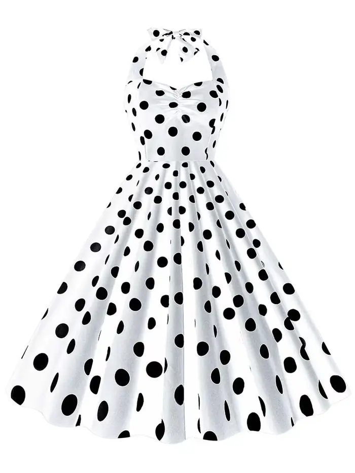 Robe vintage à pois noirs pour femmes