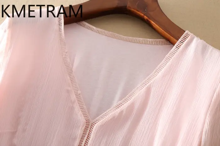 KMETRAM 100% robes en soie de mûrier naturelle 2025 femme été élégant col en v robe longue