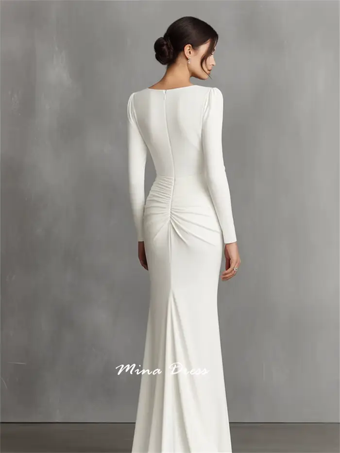 Robe de bal blanche personnalisée en fibre de bambou et coton, satinée, avec soutien-gorge intégré pour femmes, pour occasions spéciales et soirées formelles