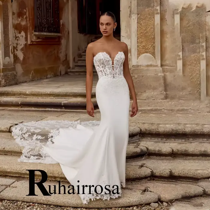 Robe de mariée sirène en satin personnalisée avec corset et appliques en dentelle pour femmes occasions spéciales