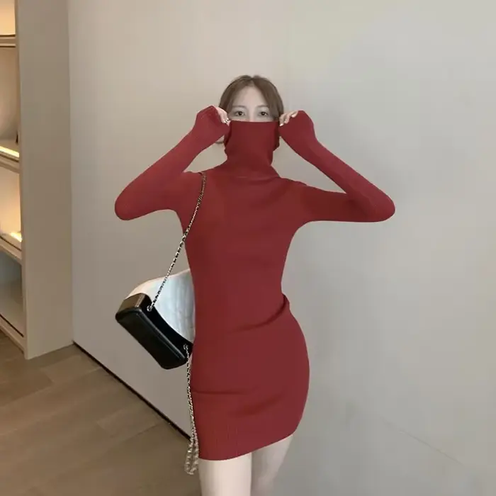 Xpqbb-Robe pull à col roulé pour femme