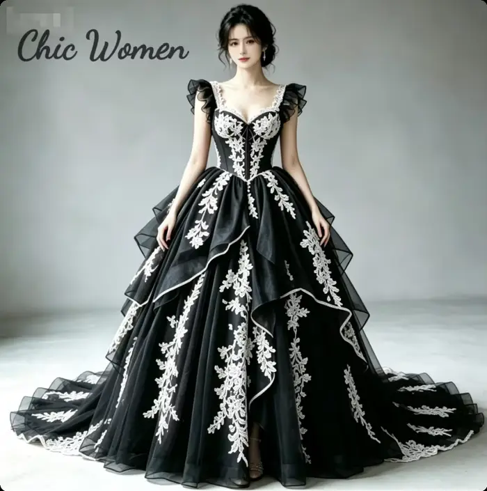 Robe de mariée gothique rose victorienne à volants et manches courtes