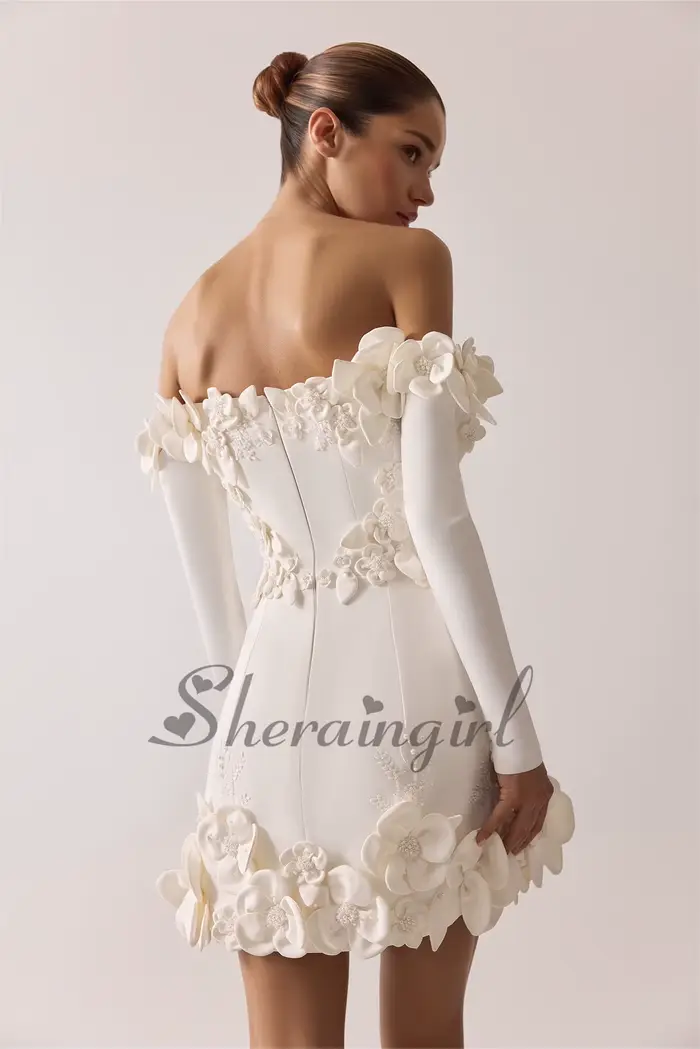 Robe Cocktail Mini Charmante avec Fleurs 3D, Paillettes et Perles pour Femmes Occasions Spéciales Robes de Bal de Promo Robes de Remise de Diplôme Personnalisées