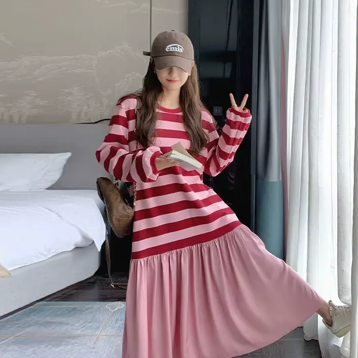 Robe mi-longue mi-longue pour femmes enceintes, nouvelle collection automne 2024, rétro, ample, preppy