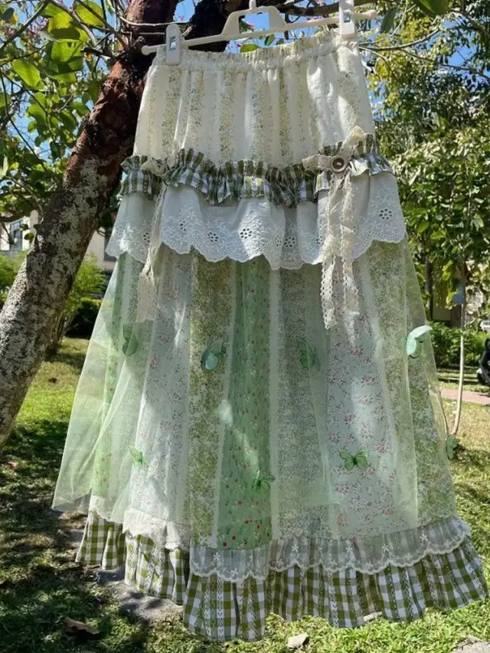 Jupe féminine junior chic des prairies vintage dentelle fleur printemps été mini au-dessus du genou occassions spéciales partys carnavals