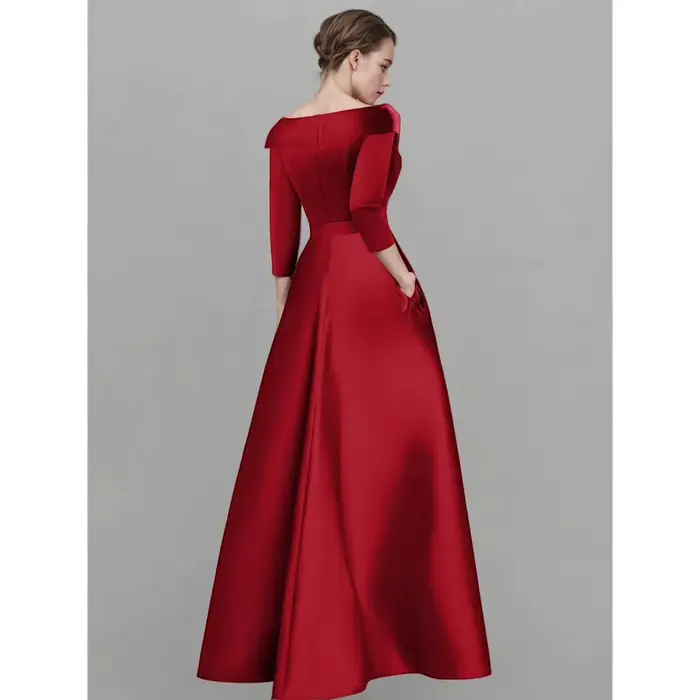 Robe de Soirée Rouge Vintage en Satin Personnalisée Style Moderne à Manches Demi avec Appliques et Broderie pour Occasions Formelles