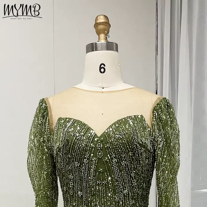 Robe de soirée sirène à manches longues et col rond pour femme