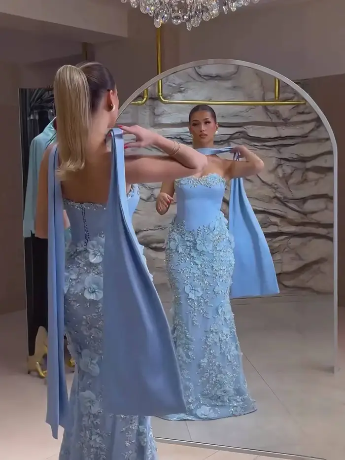 Robe de soirée exquise en polyester avec motifs 3D et perles pour femmes occasions spéciales mariage晚会礼服精致涤纶带3D图案和珍珠女士特殊场合婚礼