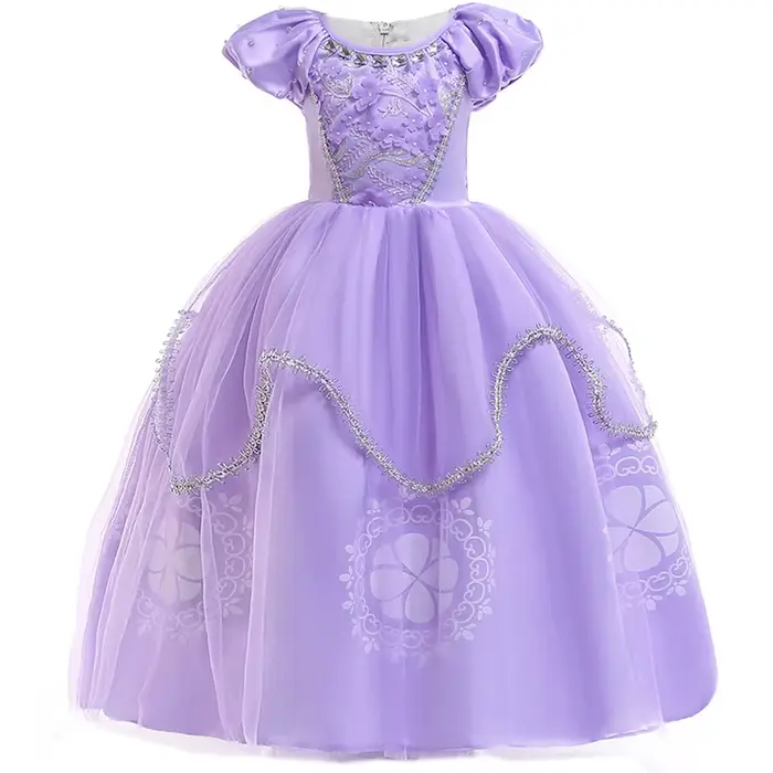 Robe d'été Sophie en tulle à manches courtes pour fille, tenue de princesse fleurie violette pour sp