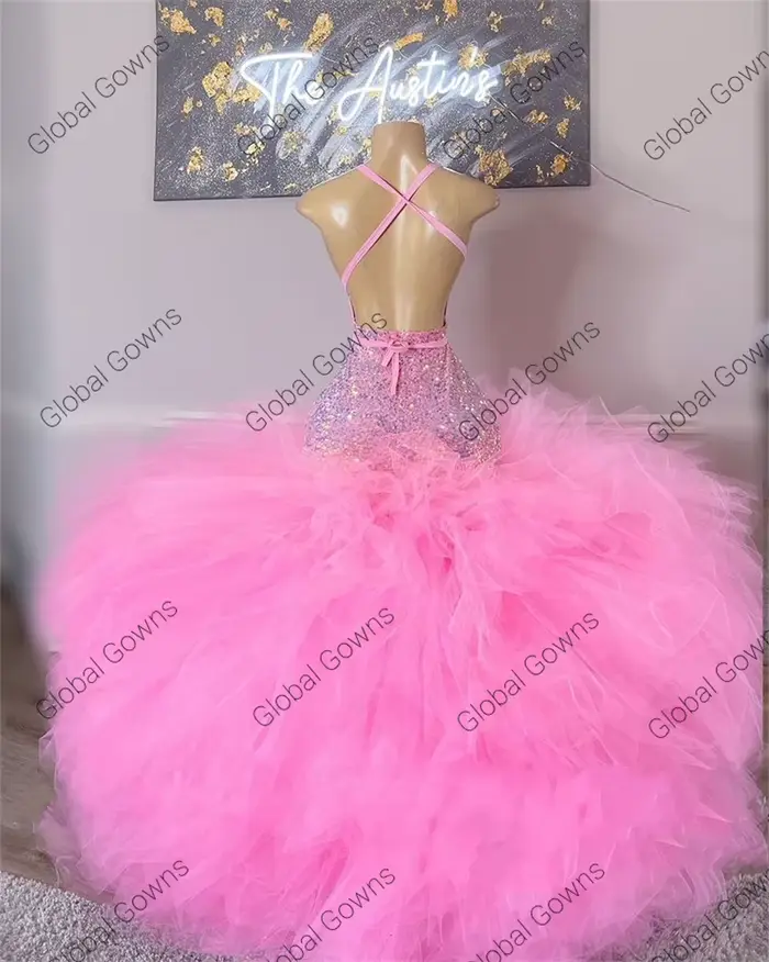 Robe de Rhlongue à paillettes roses pour filles