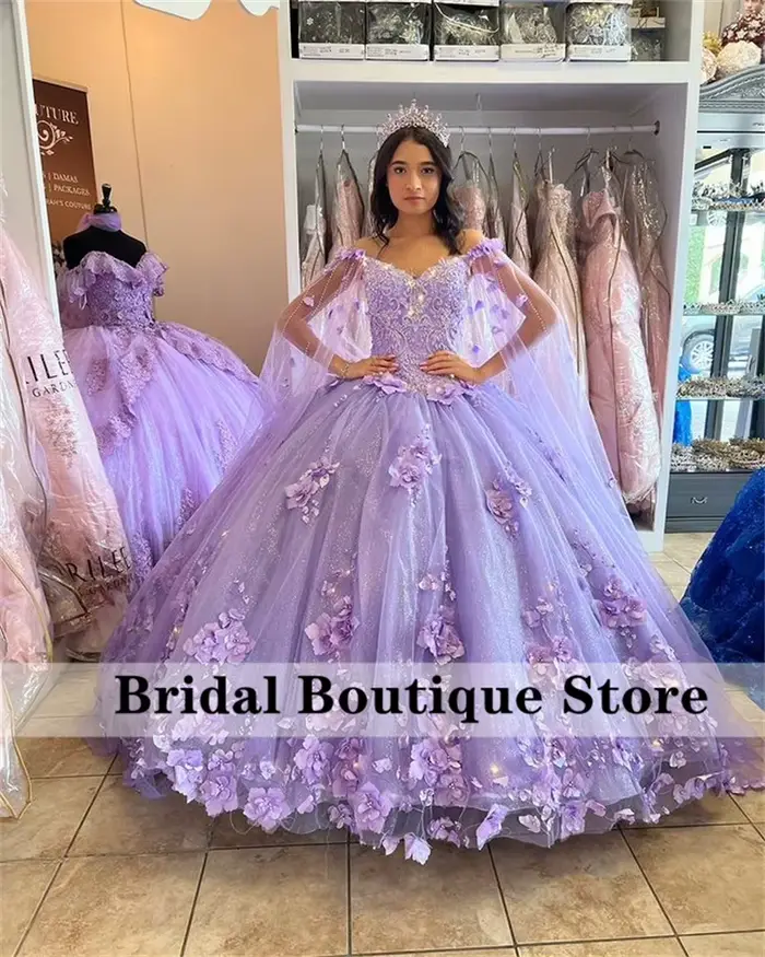 Robes De princesse Quinceanera à fleurs De lavande