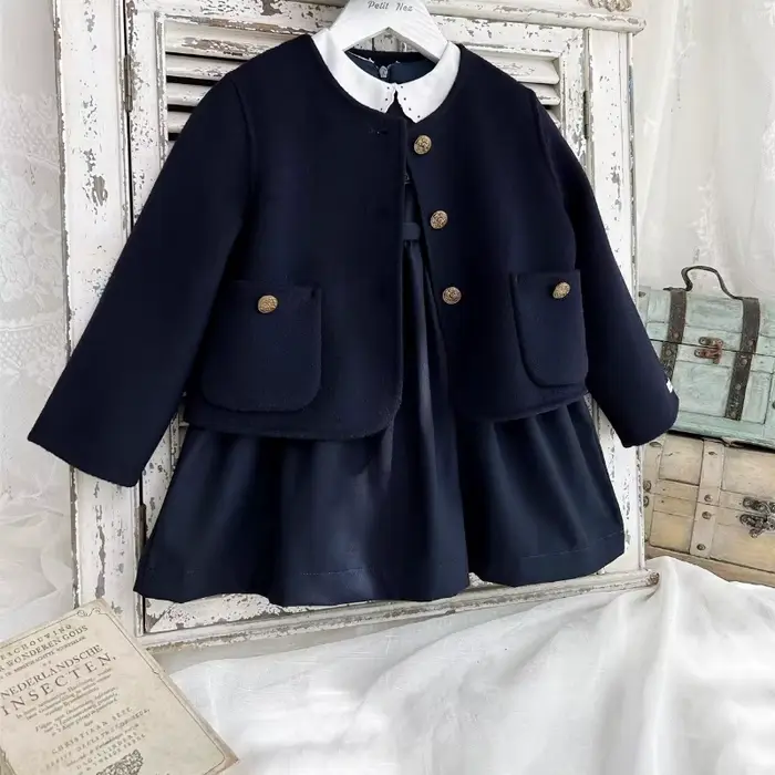 Robe vintage brodée de fleurs à manches longues style collège pour filles 4-6 ans ocassions spéciales automne hiver été