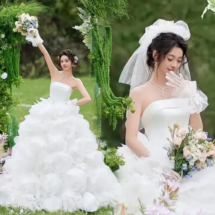 Robe de mariée princesse fugitive, sans bretelles, rêve, fleur douce, robe de mariée française moell