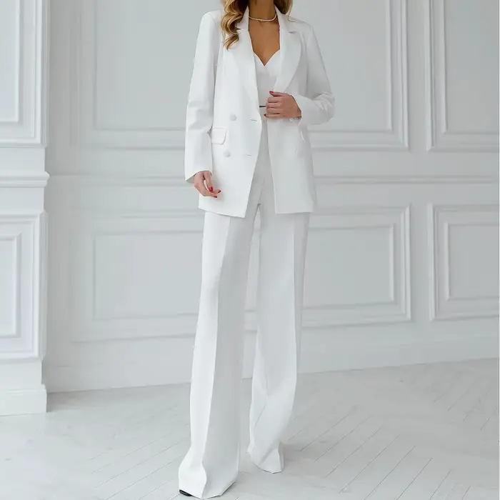 Costume 2 pièces blanc pour femmes, bouton unique, solide, pour mariage, travail d'affaires, bureau,