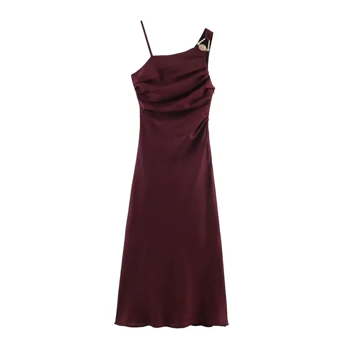 Robe midi asymétrique en lin pour femme, élégante et sexy, couleur unie, style été, épaules dénudées