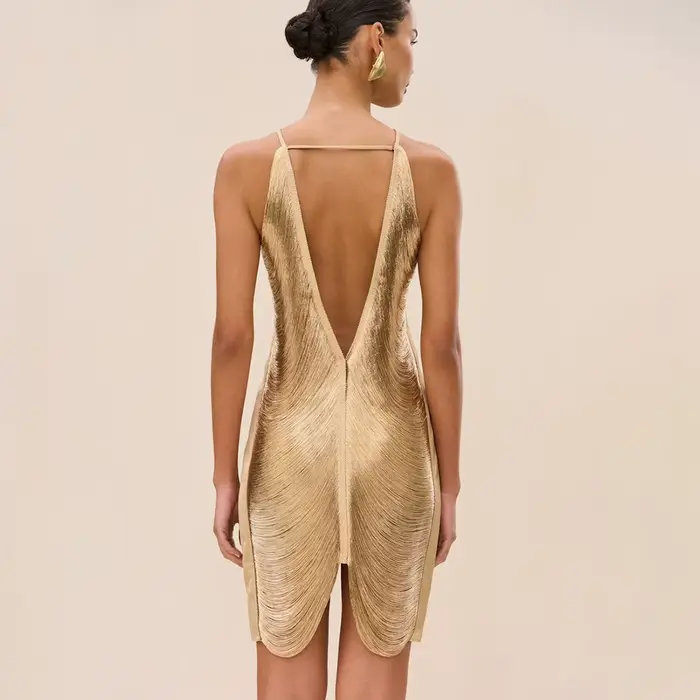 Robe de soirée sans manches dorée élégante et sexy pour femmes occasions spéciales cocktail mariage bal
