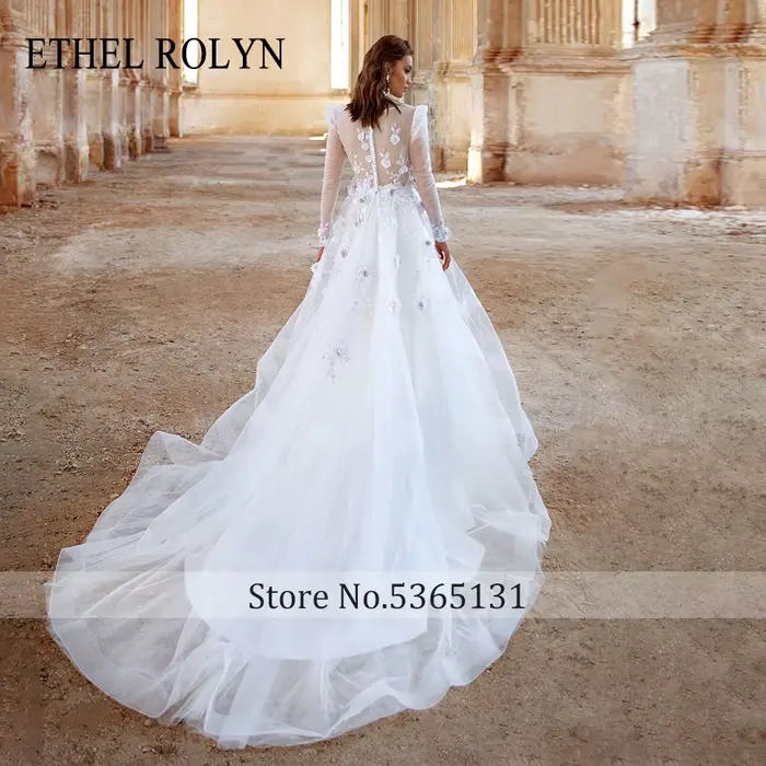 Robe de mariée Ethel Rolyen en dentelle à manches longues princesse illusion fleurs et appliques pour femmes occasions spéciales