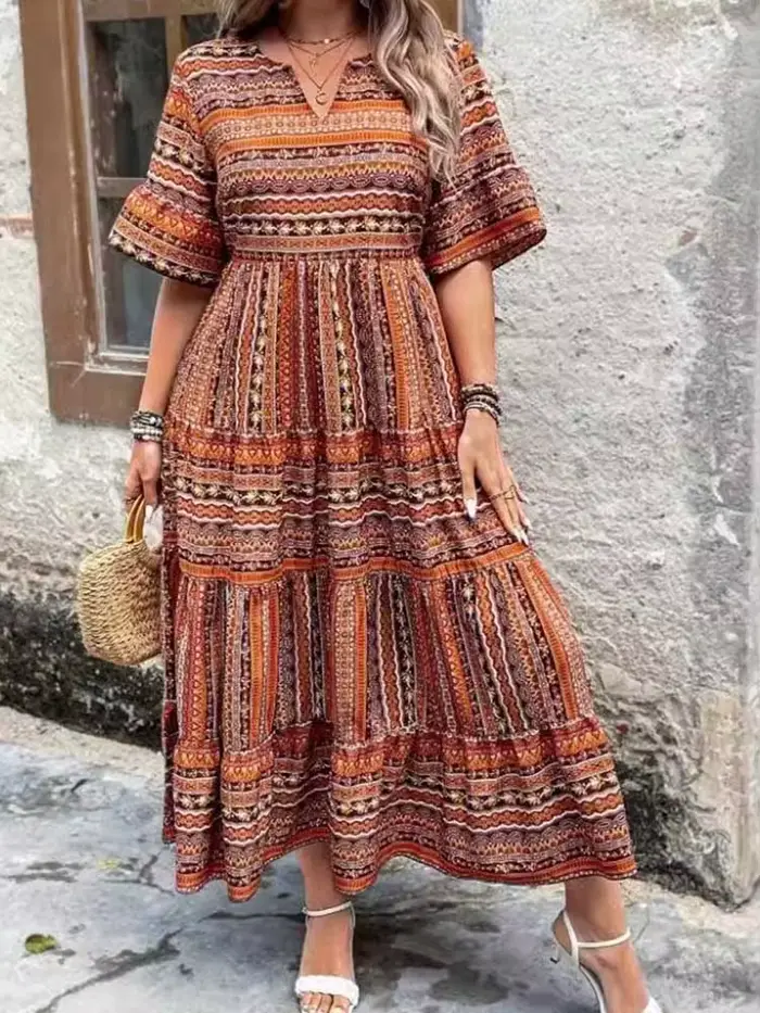 Robes d'été longues pour femmes, col rond, col en V, Style bohème, grande taille, robe Boho, Maxi, Simple, basique, décontractée