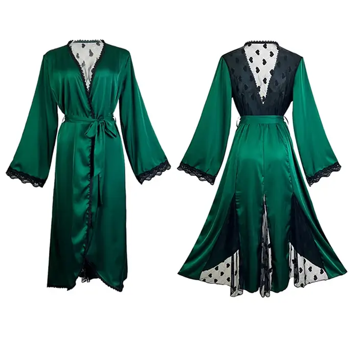 Robes De Novia nouvelle soie Satin dentelle Robe femmes vêtements De nuit en vrac printemps automne été peignoir femme