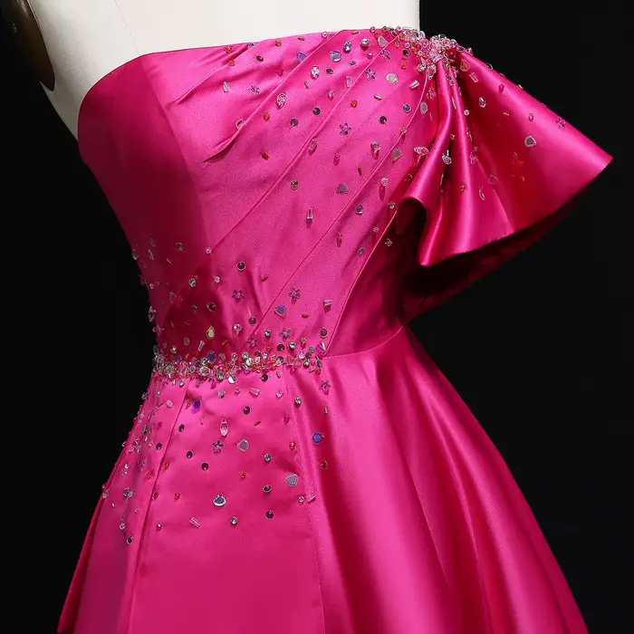 Robe de soirée arabe élégante Sharon Said dorée à une épaule 2026 Dubaï Rose Lilas pour femmes