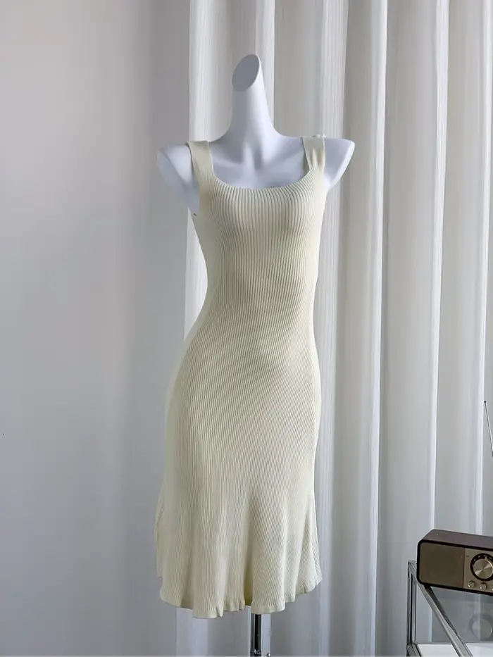 Robe Courte Tricotée Sans Manches Printemps-Été pour Femme, Style Camisole, Tendance Vintage avec Br