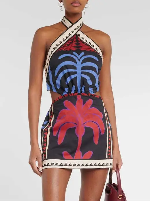 Nouvelle Robe Courte Bohème Imprimée à Col Halter pour Femme, Sexy, Dos Nu, à Lacets, Idéale pour le