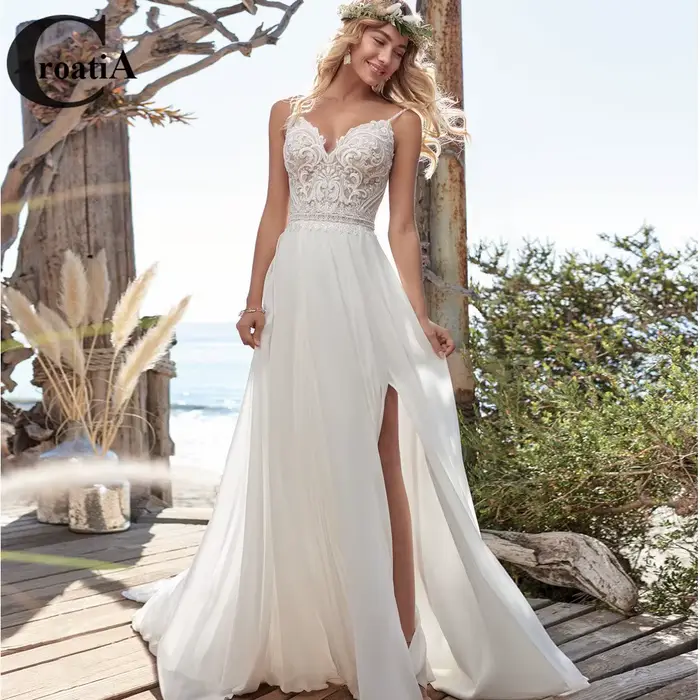 Croatie bohème robe De mariée pour femme en mousseline De soie haute fente chérie 2025 nouvelles App