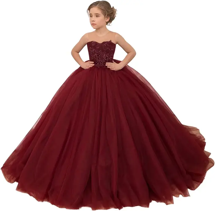 Robe de concours bordeaux pour filles