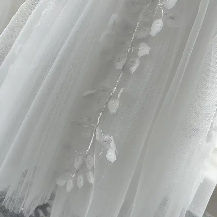Mryarce Robe de mariée courte en tulle froncé avec manches bouffantes et dentelle