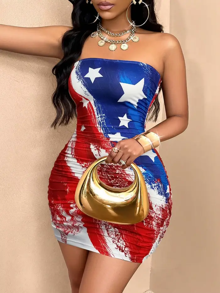 Robe de soirée ajustée pour femme avec imprimé drapeau national, robe tubulaire