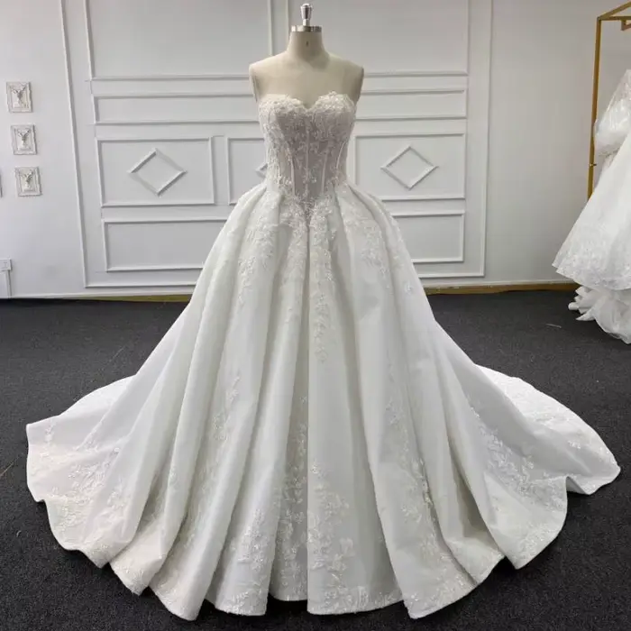 Eslieb-Robe de Mariée Blanche en Dentelle avec Perles Sexy