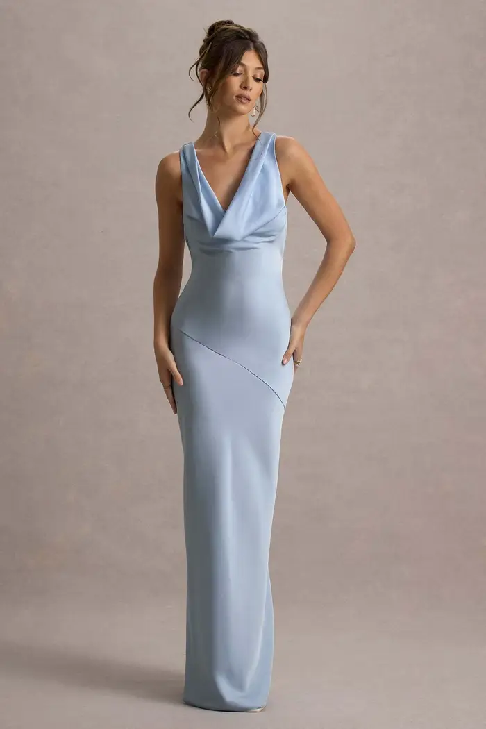 Robe longue en Satin élégante, dos nu, pour femmes, Sexy, col oscillant, sans manches, courbe, robes