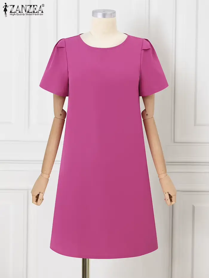 ZANZEA femmes Vintage Robe unie mode manches à volants Mini