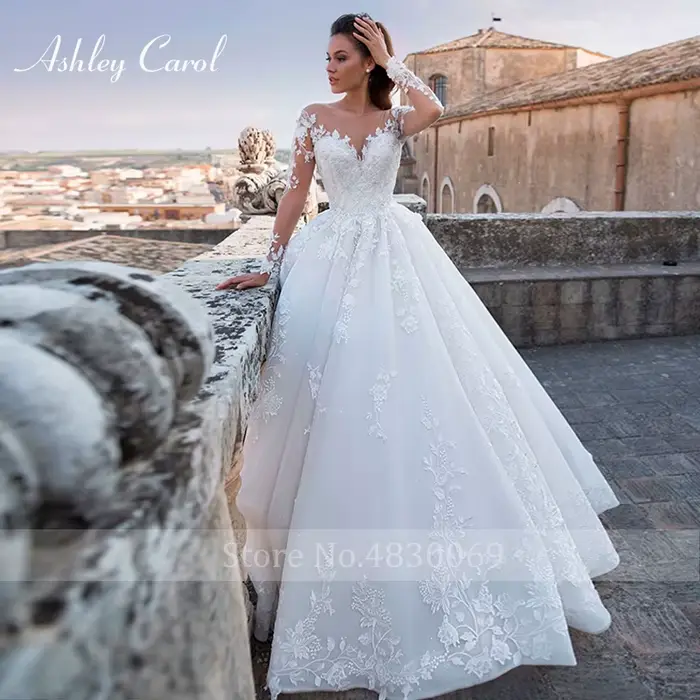 Ashley Carol robes De mariée élégantes pour les femmes Appliques De perles à lacets Sexy col en v princesse robe