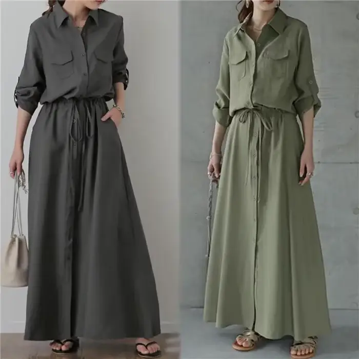 Robe femmes robes simple boutonnage bouton