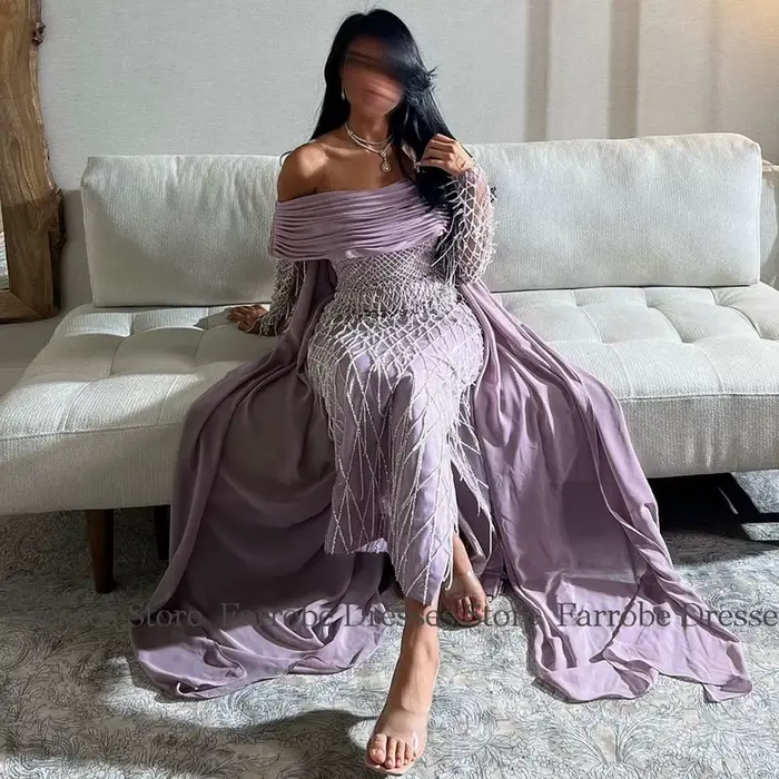 Robe de cocktail de luxe saoudien avec pompon croisé