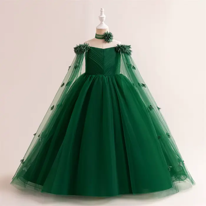 Robe de Demoiselle d'Honneur Rose en Tulle pour Fille