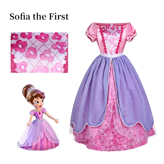 Déguisement Princesse Sofia pour Adulte Femme Robe de Cosplay en Satin Violet à Motif Floral Tenue de Soirée Halloween Carnaval Fête Chic