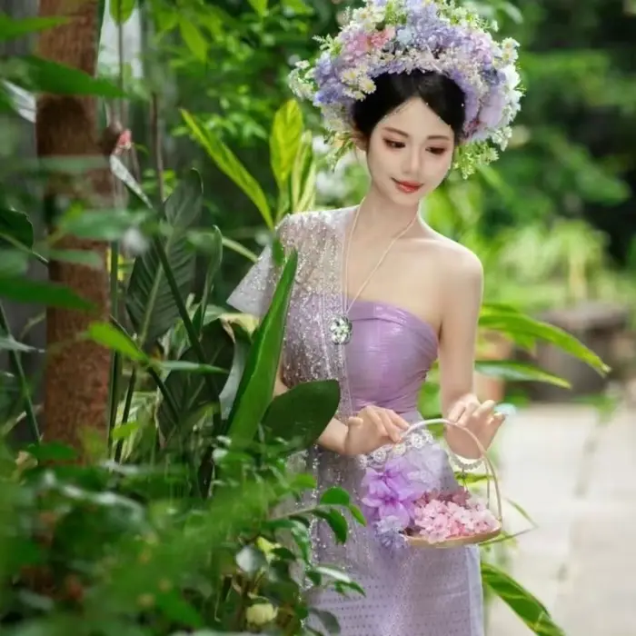 Robe de danse traditionnelle thaïlandaise vintage pour femmes, robe de photographie violette, ensemble de festival sexy pour les vacances